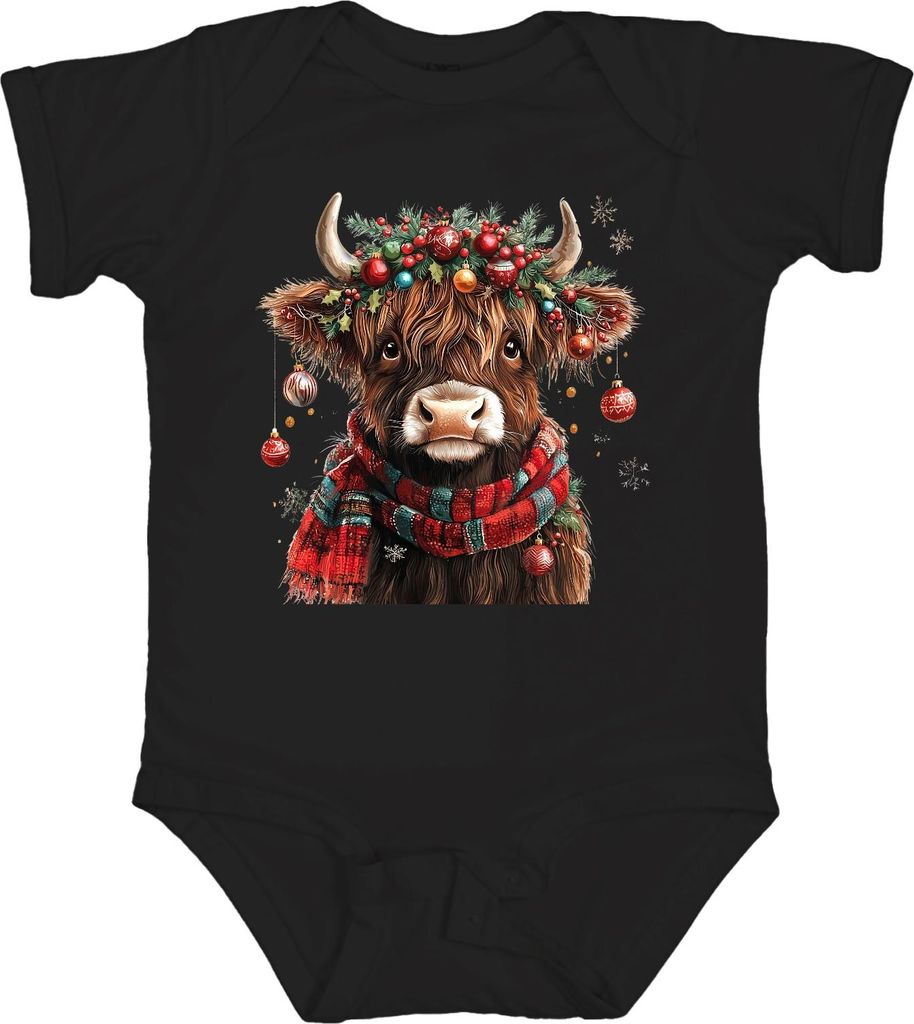 Schottische Hochlandkuh Weihnachten festlich Bauernhof Geschenk Unisex Baby Body, Schwarz, 12/18