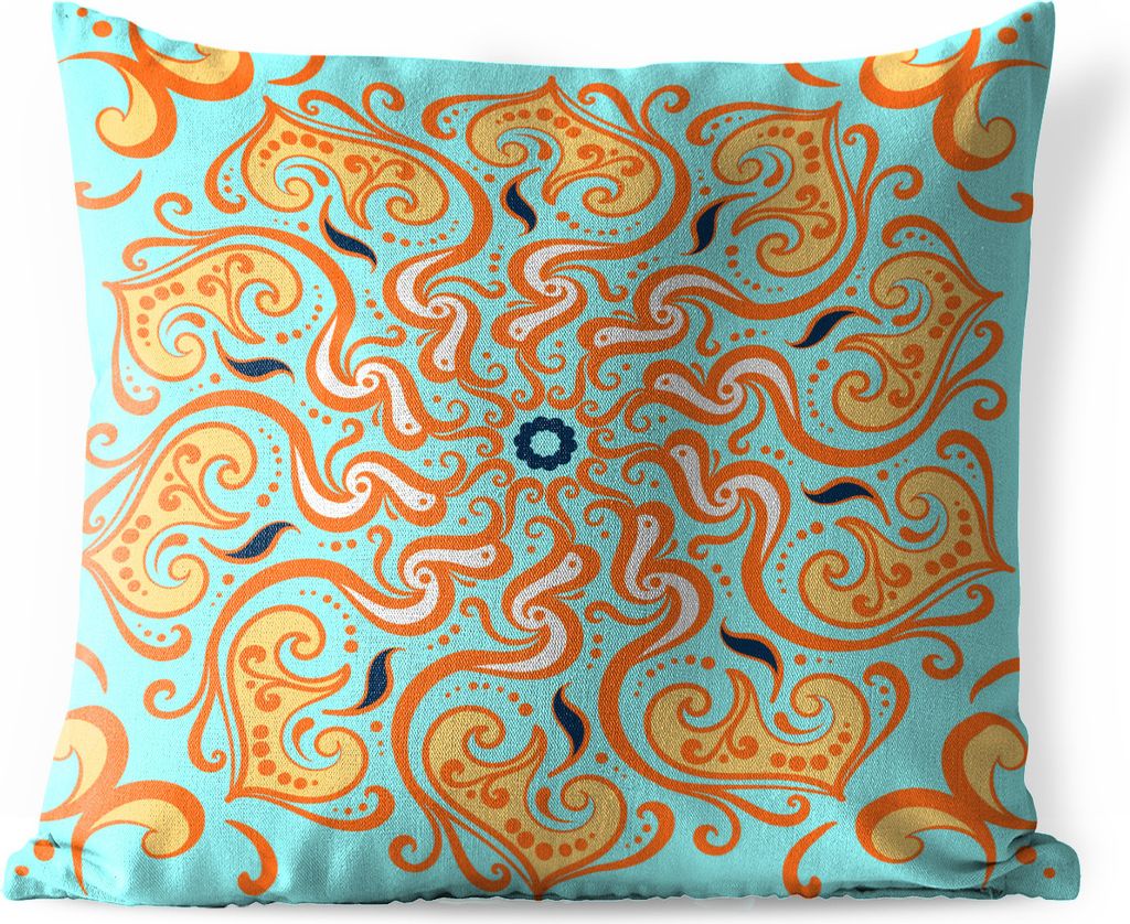 MuchoWow Outdoor Kissen - Mandala - Blume - Orange - Blau - 45x45 cm - Wetterfest - Lounge Kissen - Fotokissen - Dekoratives Kissen