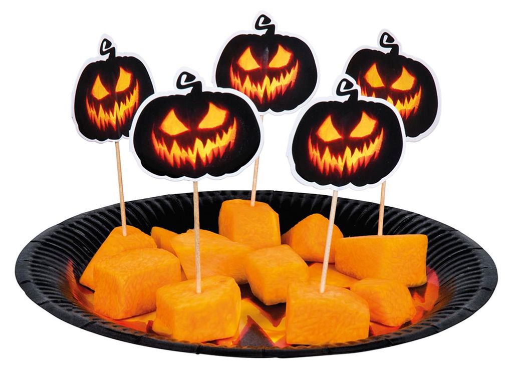 Set 12 enge pompoen cocktailprikkers Boland Halloween Productafbeelding 