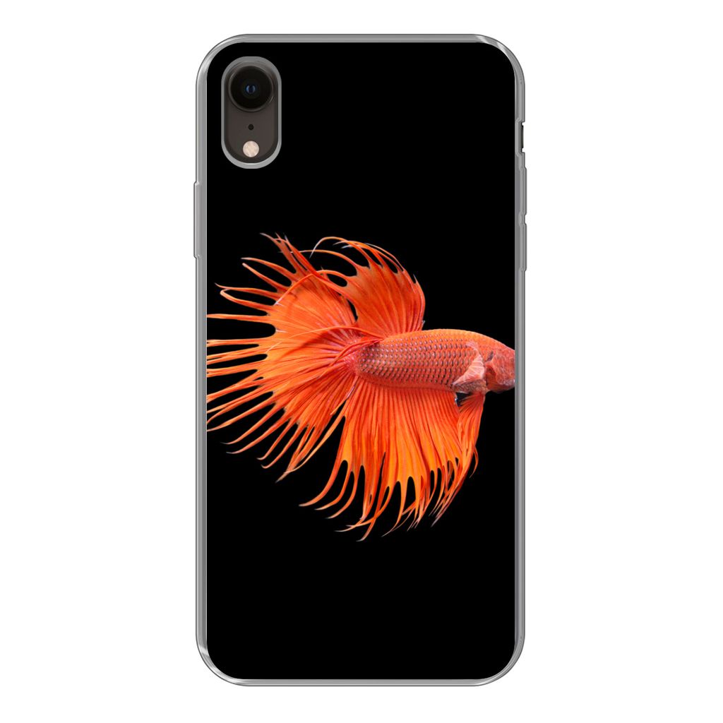 MuchoWow Handyhülle Schutzhülle Hülle für iPhone XR Fische - Wilde Tiere - Schwarz Silikon Softcase Handy Hülle - Schutzdeckel