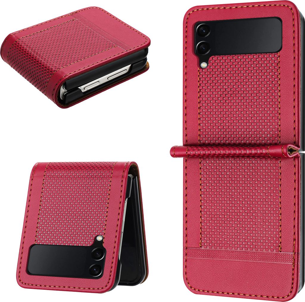 Handyhülle für Samsung Galaxy Z Flip 4 5G Leder Flip Klappbare Schutzhülle mit Standfunktion Rot