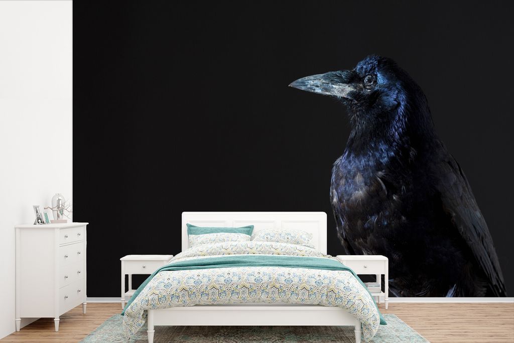 MuchoWow Fototapete für Wohnzimmer oder Schlafzimmer Wandtapete Vinyl Motivtapete Vogel - Tiere - Schwarz - 525x350 cm - Das Hintergrundbild