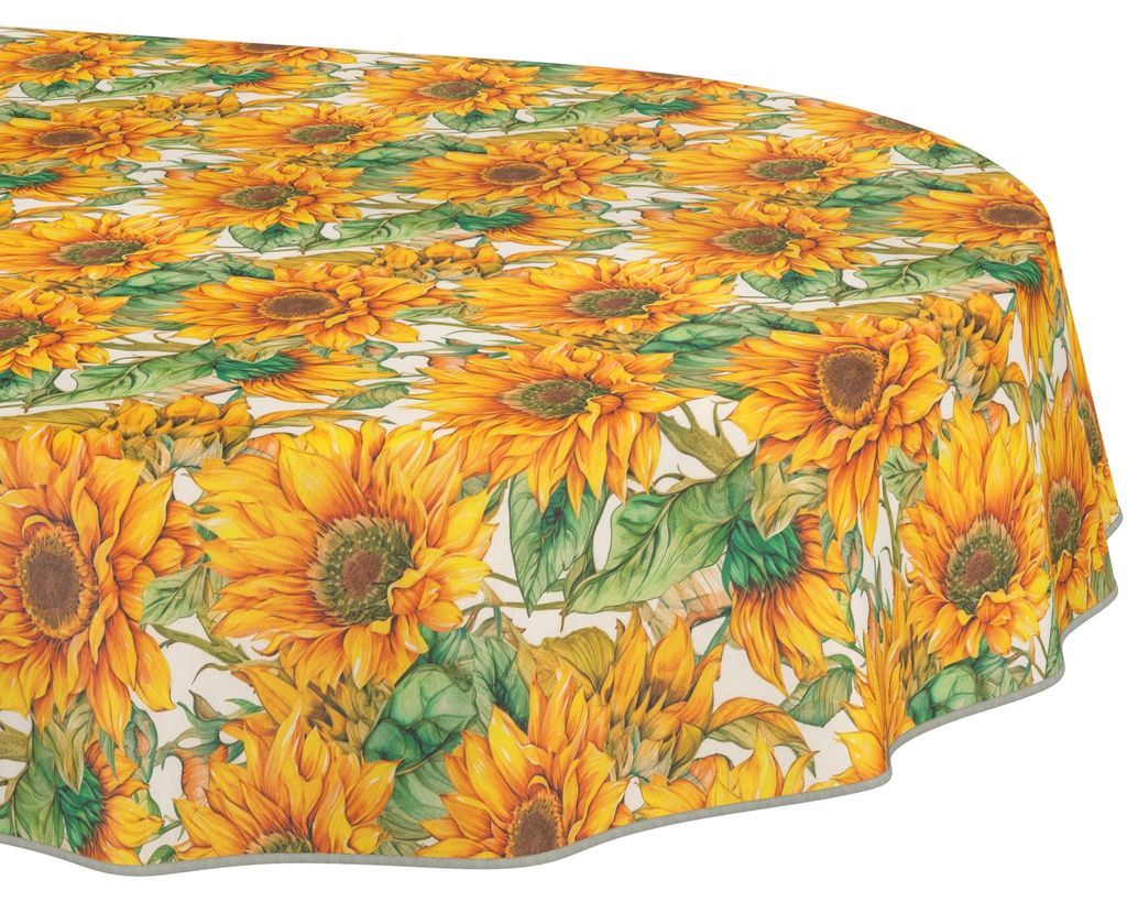 Tischdecke 140x200cm Oval Orange abwaschbar Granada Stoff Premium Floral Sonnenblumen mit Saumkante