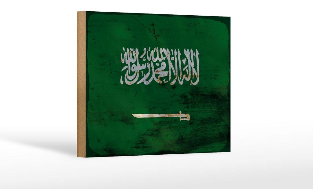Holzschild Flagge Saudi-Arabien 18x12 cm Saudi Arabia Rost Dekoration