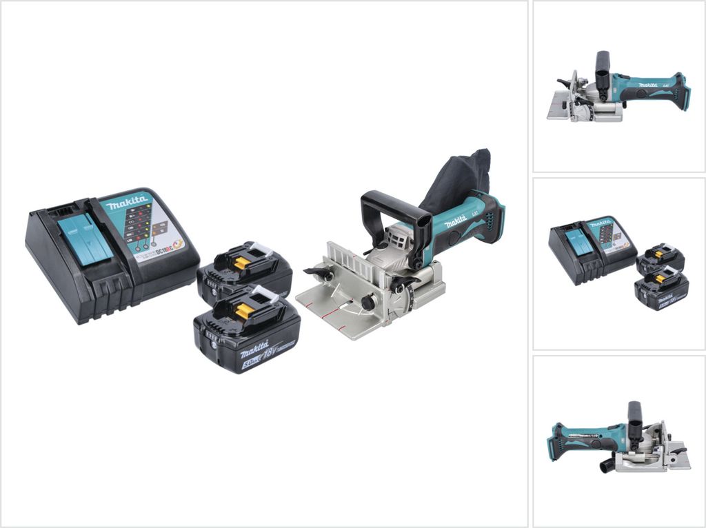 Makita DPJ 180 RT Akku Nutfräse 18 V 100 mm + 2x Akku 5,0 Ah + Ladegerät