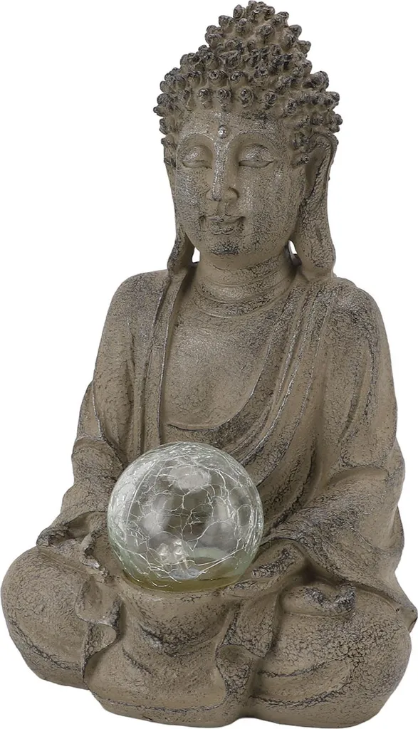 Statue de Bouddha Extérieur en Résine avec Lampe LED Déco Jardin 40cm