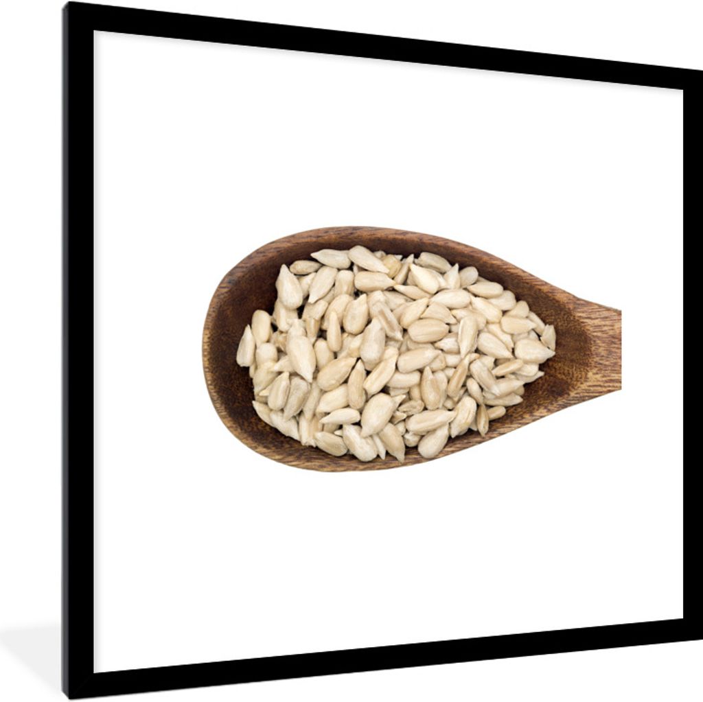 MuchoWow Gerahmtes Poster Holzkochlöffel mit unvergleichlichen weißen Sonnenblumenkernen 40x40 cm - Poster mit Schwarzem Bilderrahmen Wandposte...