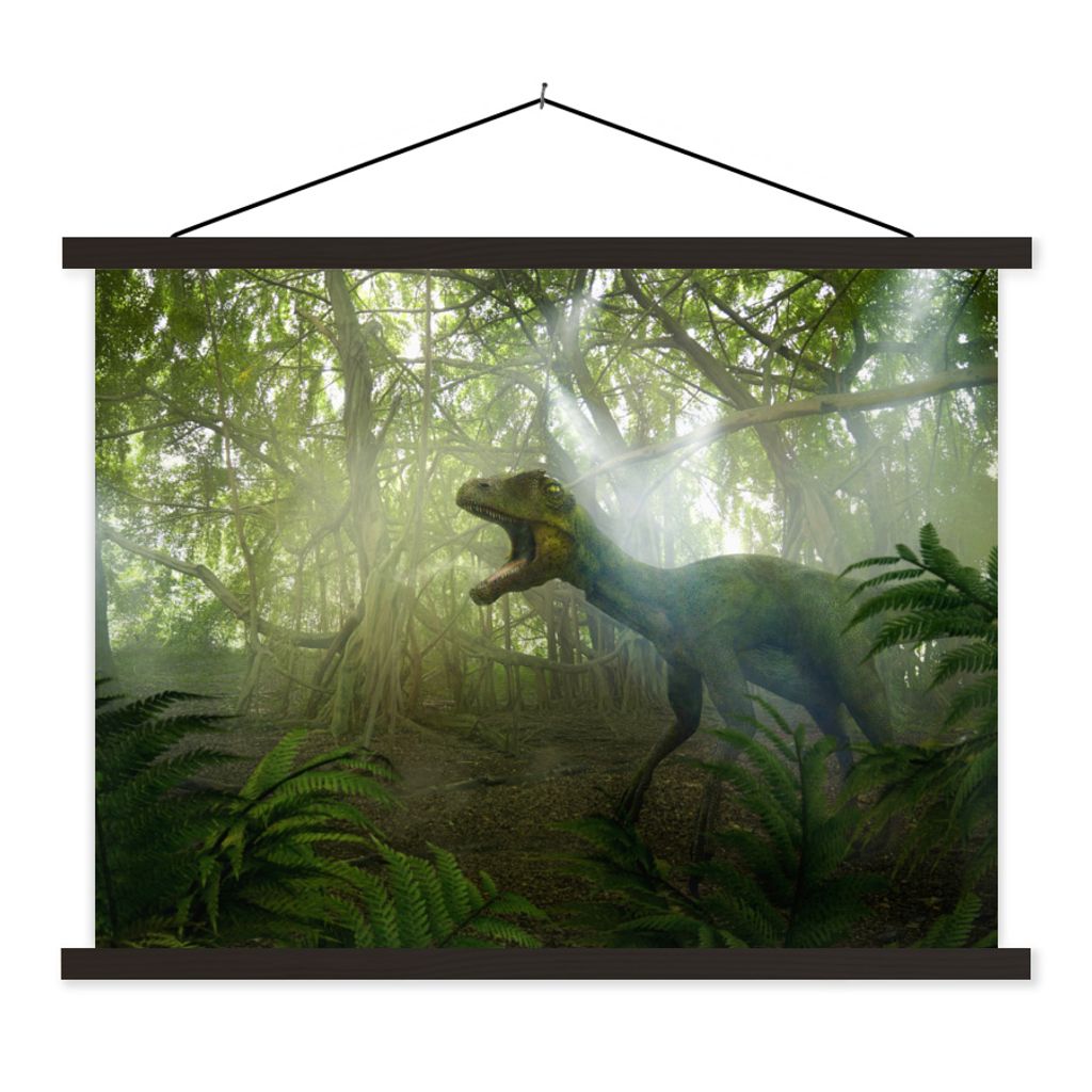 MuchoWow Textilposter Dinosaurier - Dschungel - Pflanzen 150x113 cm mit schwarzem Rahmen - Wohnzimmer