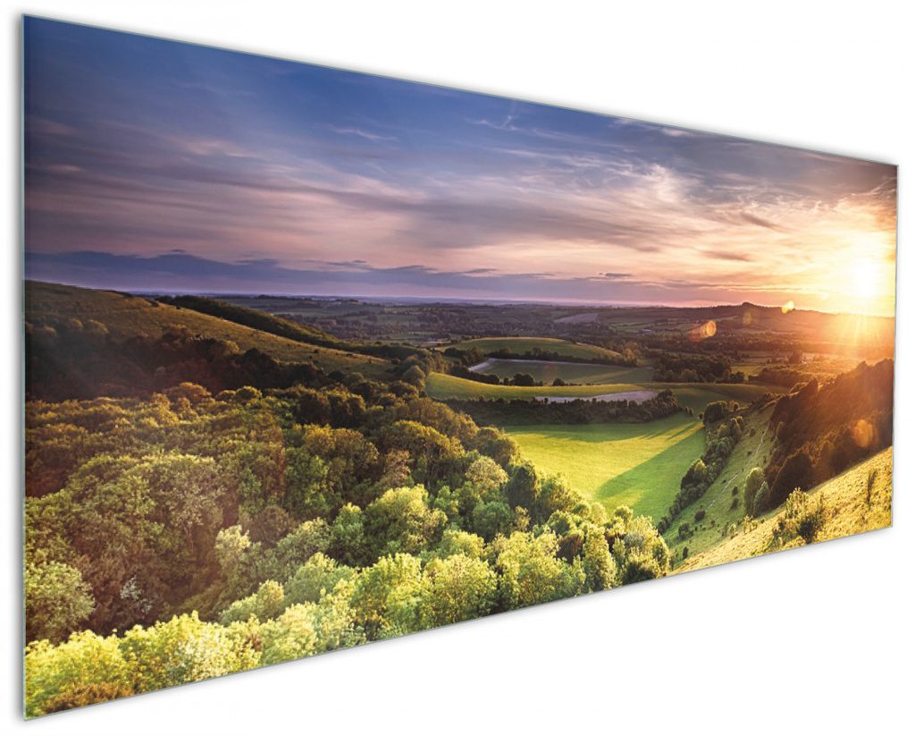 Wallario Küchenrückwand aus Glas, Größe: 125 x 50 cm, Motiv: Farbenfroher Sonnenuntergang in England | Spritzschutz | abwischbar | pflegeleicht...