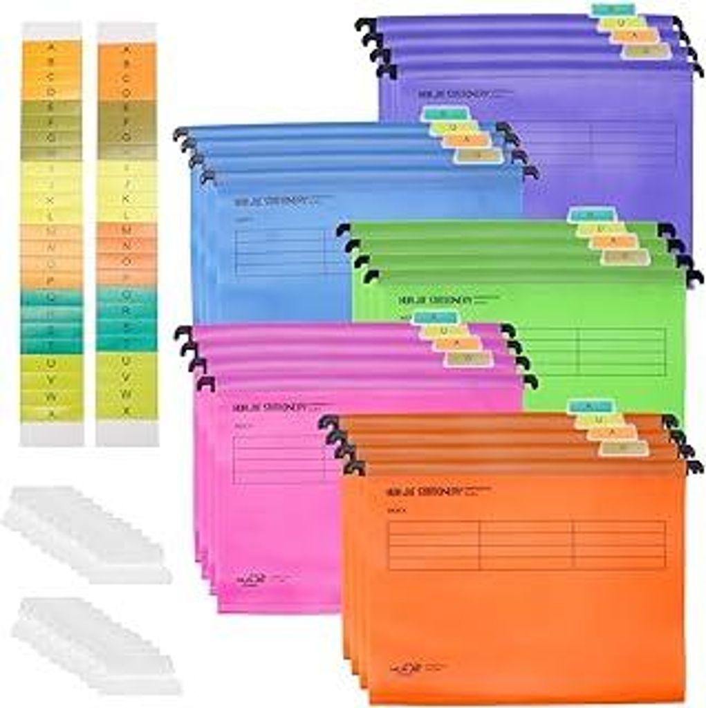 Tbintul 20 Stück A4 Hängeregister,Polypropylen für Hängemappen mit Tabs und Einsätzen,A4 Hängehefter,Hängeregister Mappen für Büro Schule ...