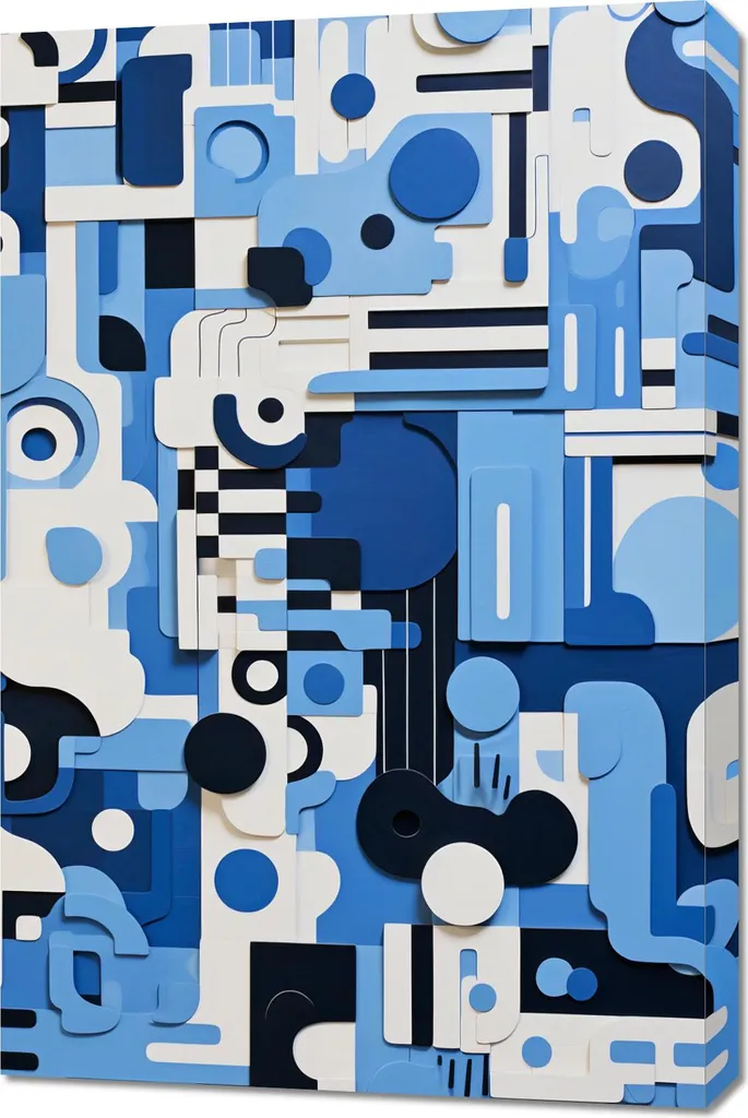 Tableau Labyrinthe bleu 60x90 cm - Toile premium aux nuances azurées