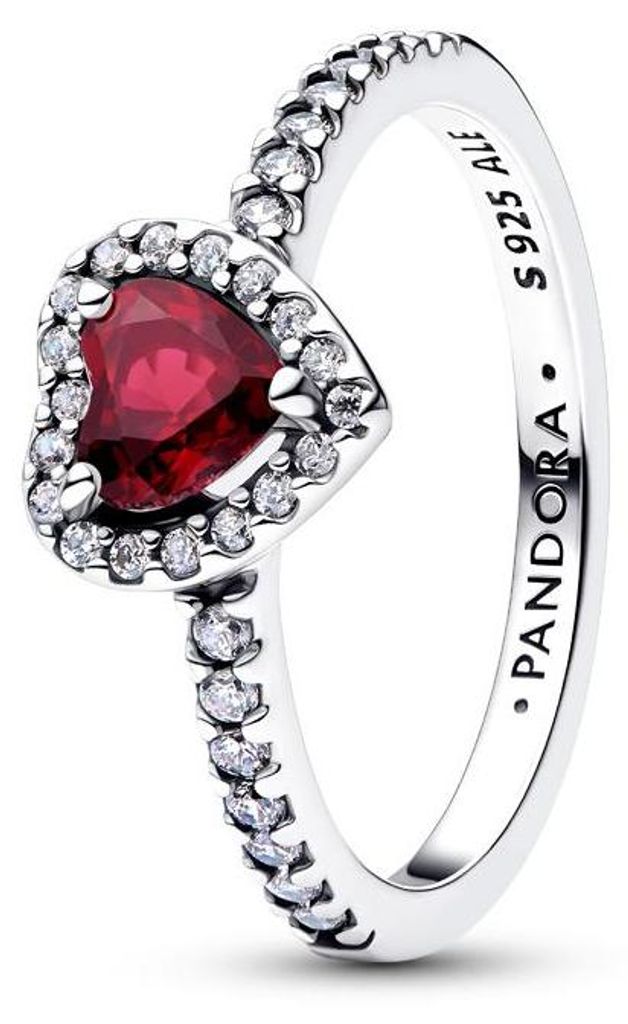 PANDORA Roter Damen Herzring aus Sterlingsilber, Timeless