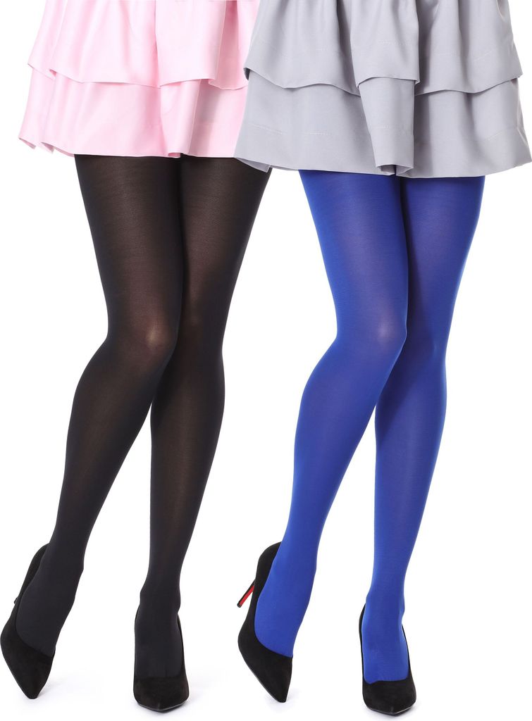 Bellivalini Damen Strumpfhose Mikrofaser 2 Pack 100 DEN BLVFI1003 (Schwarz/Kornblume (2Pack), S) .