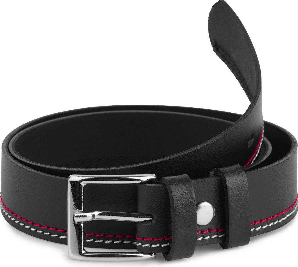 Ladeheid Kinder Gürtel Ledergürtel K1D5 (Schwarz/Rot/Weiß, 75 cm (Gesamtlänge 94 cm))