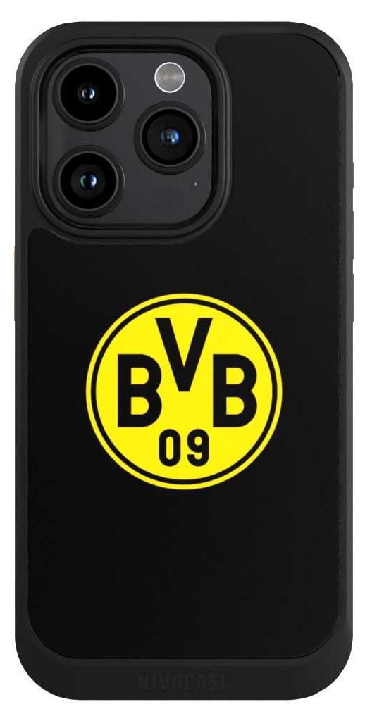 NIVOCASE Hülle für Apple iPhone 15 Pro Handyhülle NIVOcore Case Schwarz BVB Borussia Dortmund Logo