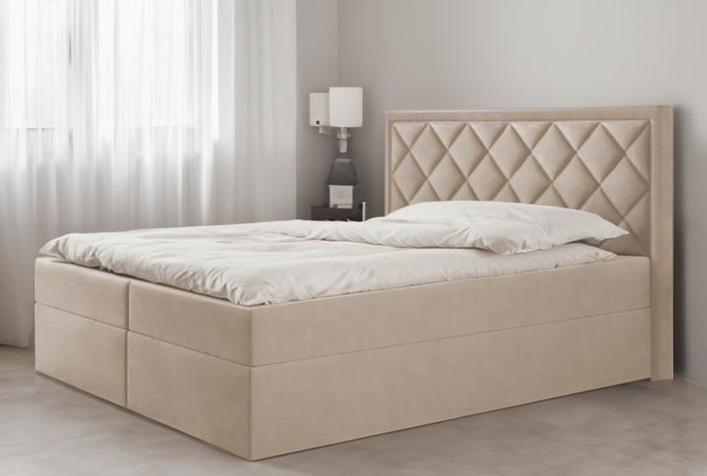 Bett, Boxspringbett DORMI, OHNE Topper, Federkern, Doppelbett, Stauraum, 180x200 cm, (Beige - Itaka 46)