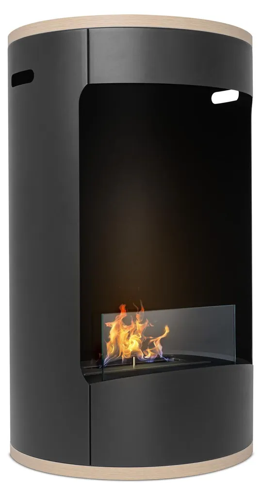 Chauffage d'appoint bioéthanol noir et bois Ottaviano pour salon chic
