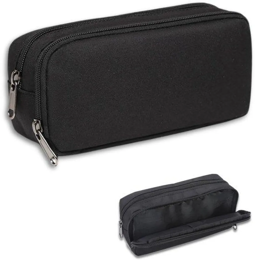 Trousse Grande Capacité Noire en 2 Parties avec Zip et Pince Intégrée
