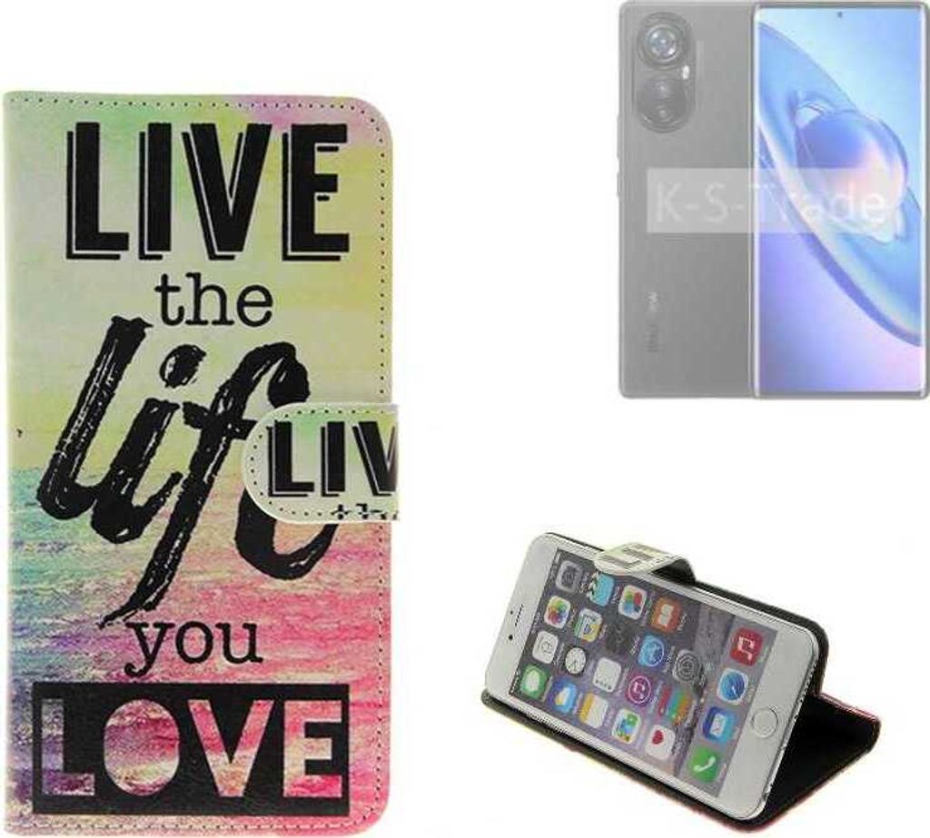K-S-Trade Schutzhülle Handyhülle kompatibel mit Blackview A2000 Pro 360° Wallet Case “live life love“ Klapphülle Tasche Etui Smartphone Flip