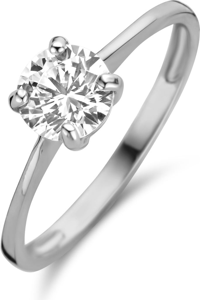 Neu Bling 9NBG-0632-54 Weißgold Solitär Ring mit Zirkonia - Frauen - Größe 54 - 6mm Zirkonia - 4 Fuß Chaton Fassung - 14 Karat - Weißgold