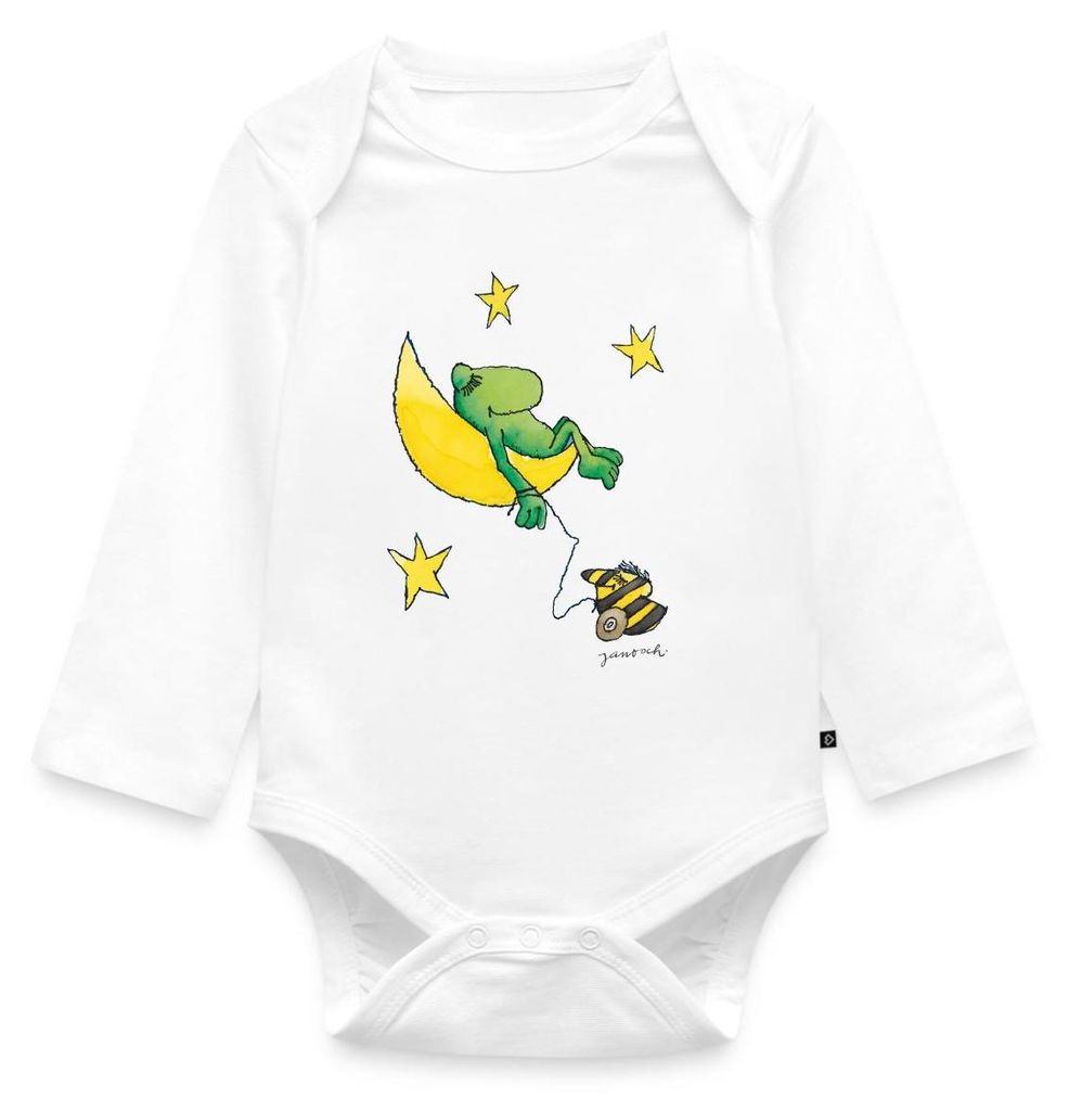 Spreadshirt Janosch Günter Kastenfrosch Mond Träume Tages Baby Body Langarm, 56 (0-2 M.), Weiß