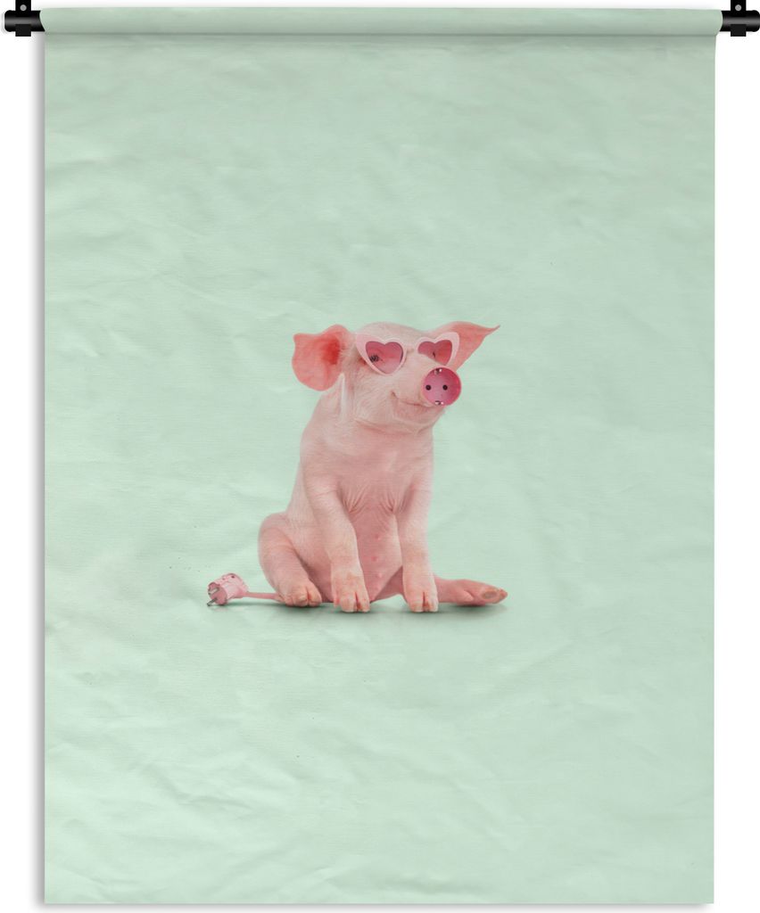 MuchoWow Wandteppich Wandbehang Schwein - Rosa - Brille - Sockel - Tiere 60x80 cm Tapisserie Dekoration Wandtuch - Decke - Wandtücher - Wohne