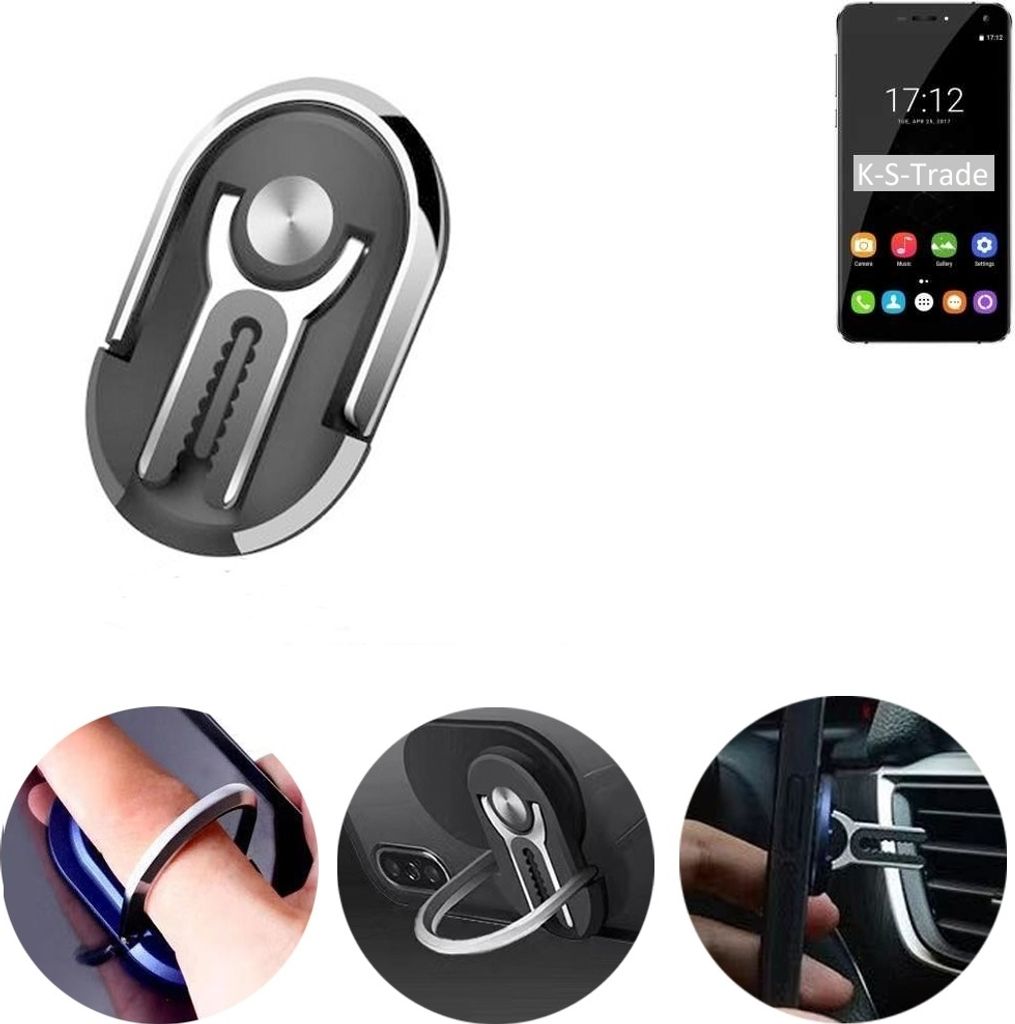 K-S-Trade 3in1 Smartphone-Ring Handy-Ring kompatibel mit Oukitel U11 Plus Fingerhalterung Handyring Tischständer Lüftungsgitter-Halterung Tisch
