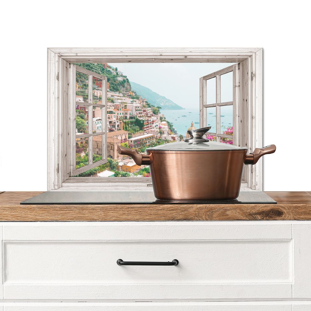 KitchenYeah Spritzschutz Küche - Küchenrückwand - Wandschutz für Herd und Spüle - Ausblick - Italien - Blumen - Meer - Küste - Stadt - Ber...