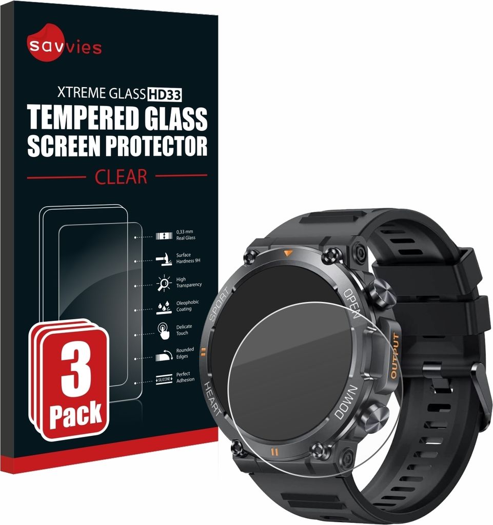 Displayschutzfolie Für Blackview / IOWODO W50 Smartwatch – 9H Panzerglas, 3 Stück, Blasenfrei & Kratzfest
