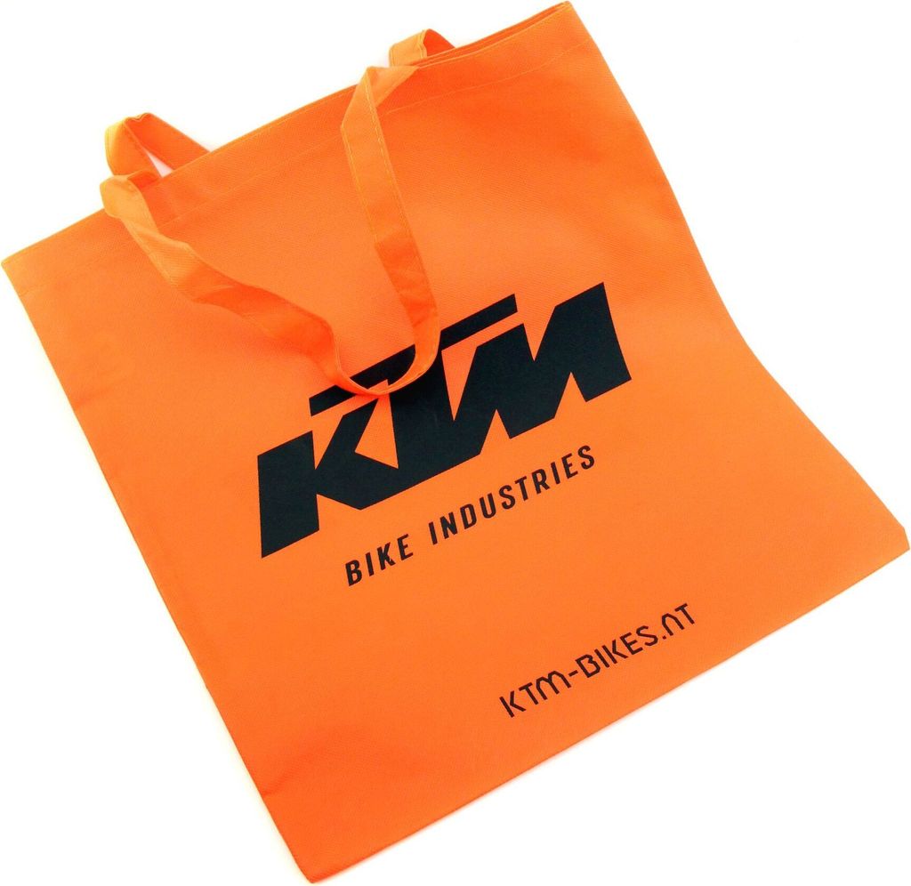 KTM Bike Industries Tragetasche, Tasche, Beutel in orange mit schwarzem Logo, 38 x 42 cm, 100% Polyester