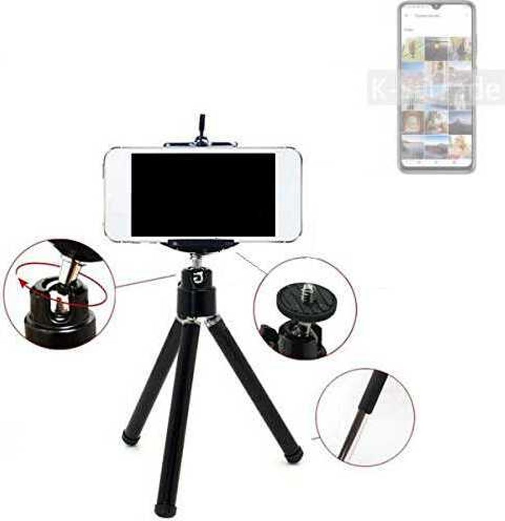 K-S-Trade Smartphone Stativ Dreibein kompatibel mit Cubot Note 30 Tripod aus Aluminium Klemmstativ Stativ Adapter für Mobiltelefone schwarz 1x