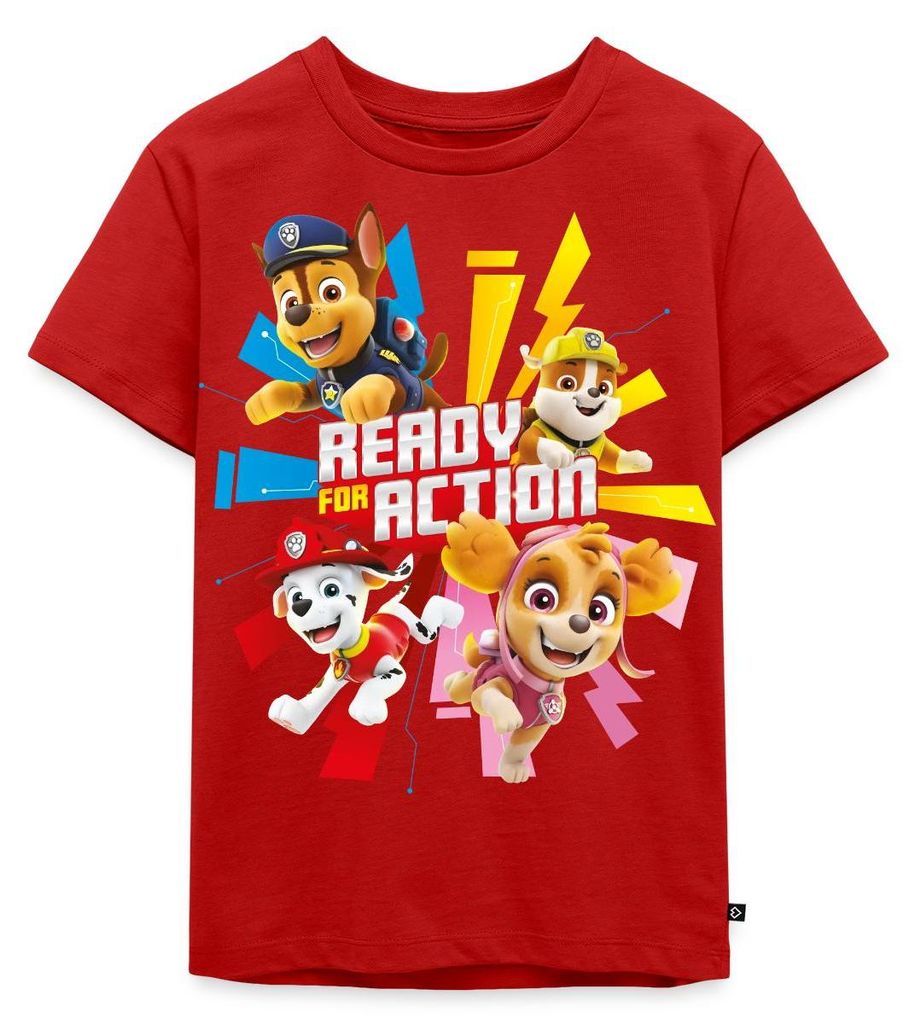 Spreadshirt Paw Patrol Ready For Action Spruch Kinder Premium T-Shirt, 110/116 (4 Jahre), Rot