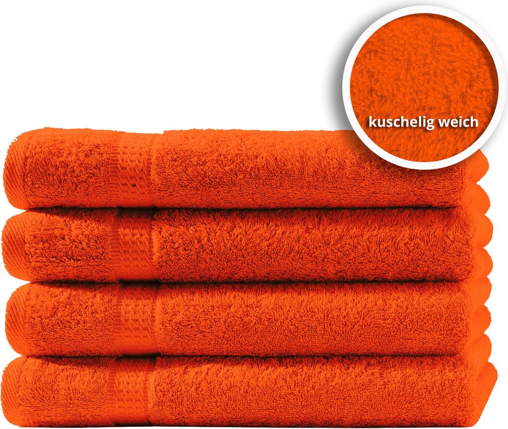 4er Set Gästetücher Handtücher Duschtücher Badetücher Frottee 100% Baumwolle, Farbe:Terracotta / Orange, Größe:Duschtücher 70x140 cm
