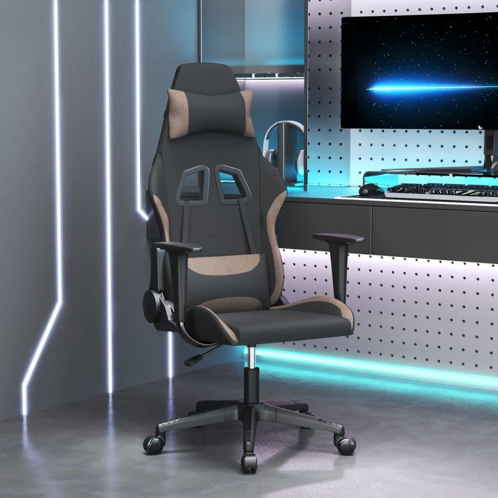 Möbel Gaming-Stuhl mit Massagefunktion Schwarz und Taupe Stoff - Bürostühle 345493