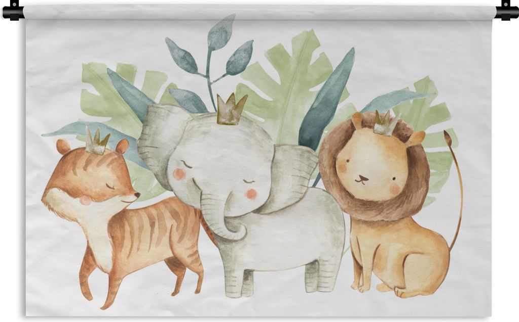 MuchoWow Wandteppich Wandbehang Dschungel - Elefant - Fuchs - Löwe 150x100 cm Tapisserie Dekoration Wandtuch - Waschbar - Tapisserien - Wand-Decke