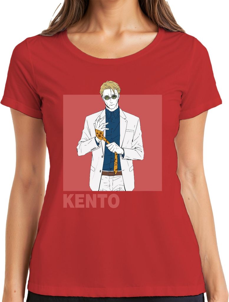 Kento Anime Gentleman Anzug Sonnenbrille Krawatte Geschenk Retro Damen T-Shirt, Rot, XXL