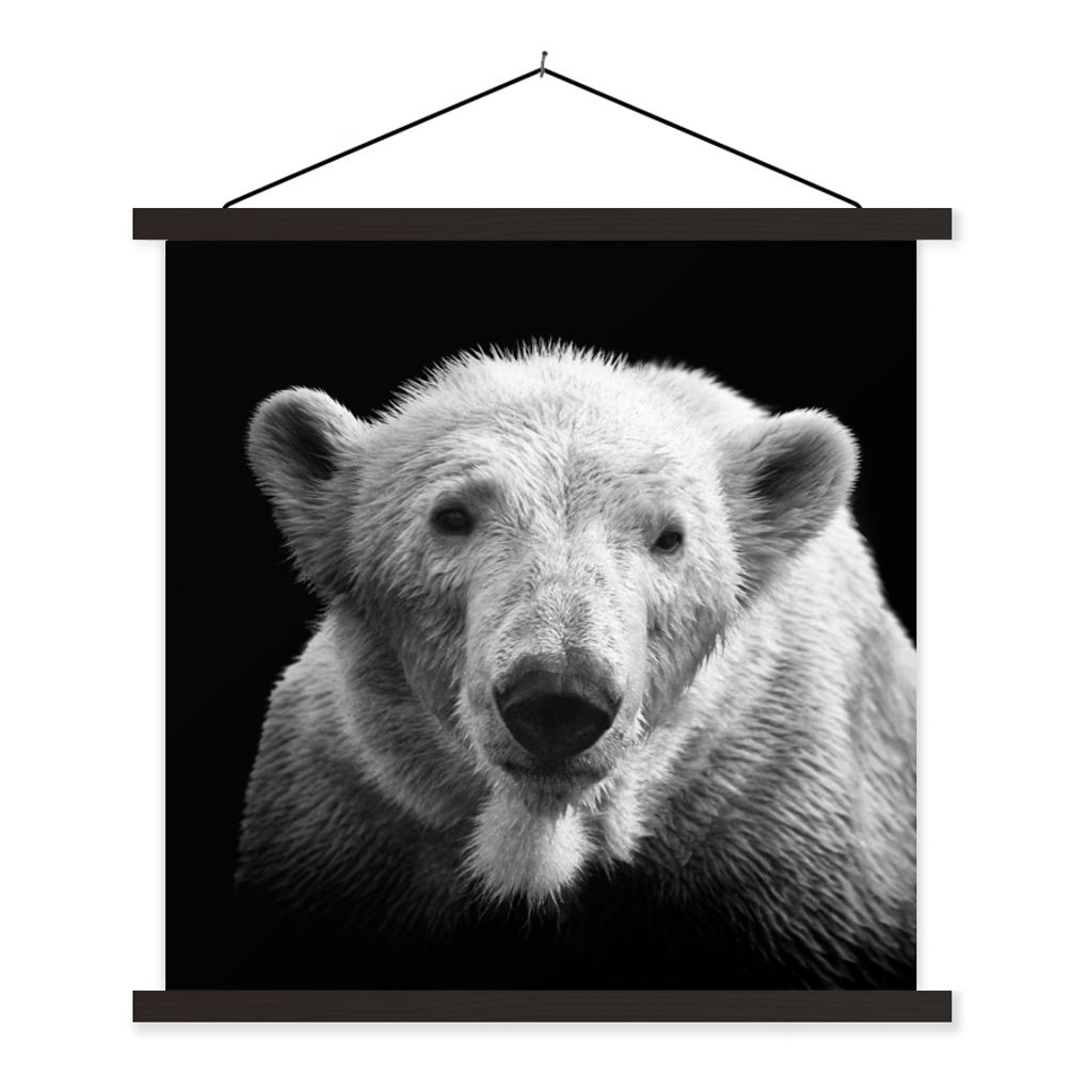 MuchoWow Textilposter Eisbär - Tier - Schwarz - Weiß 90x90 cm mit schwarzem Rahmen - Magnetisches