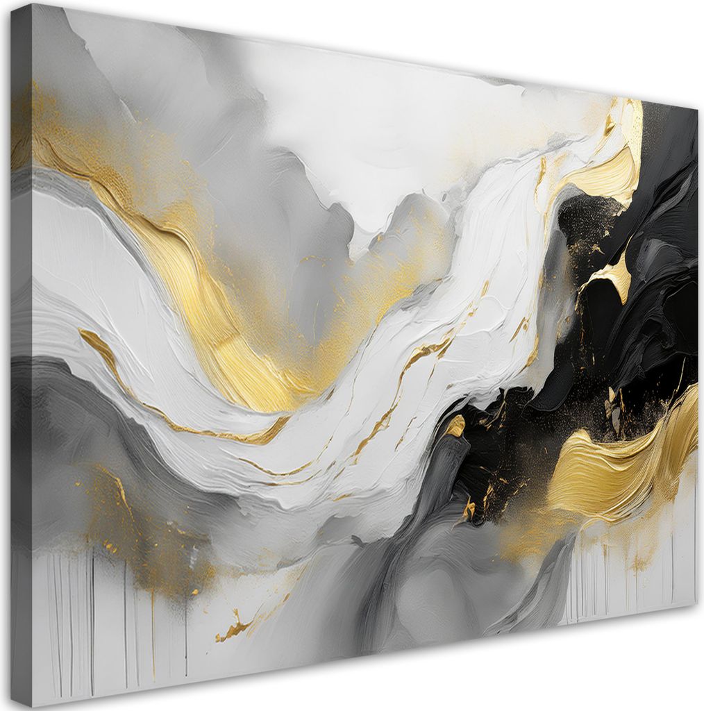 Leinwandbild Wellen Aquarell Abstraktion 60x40 Feeby Gold bild für die wand bereit zum aufhängen