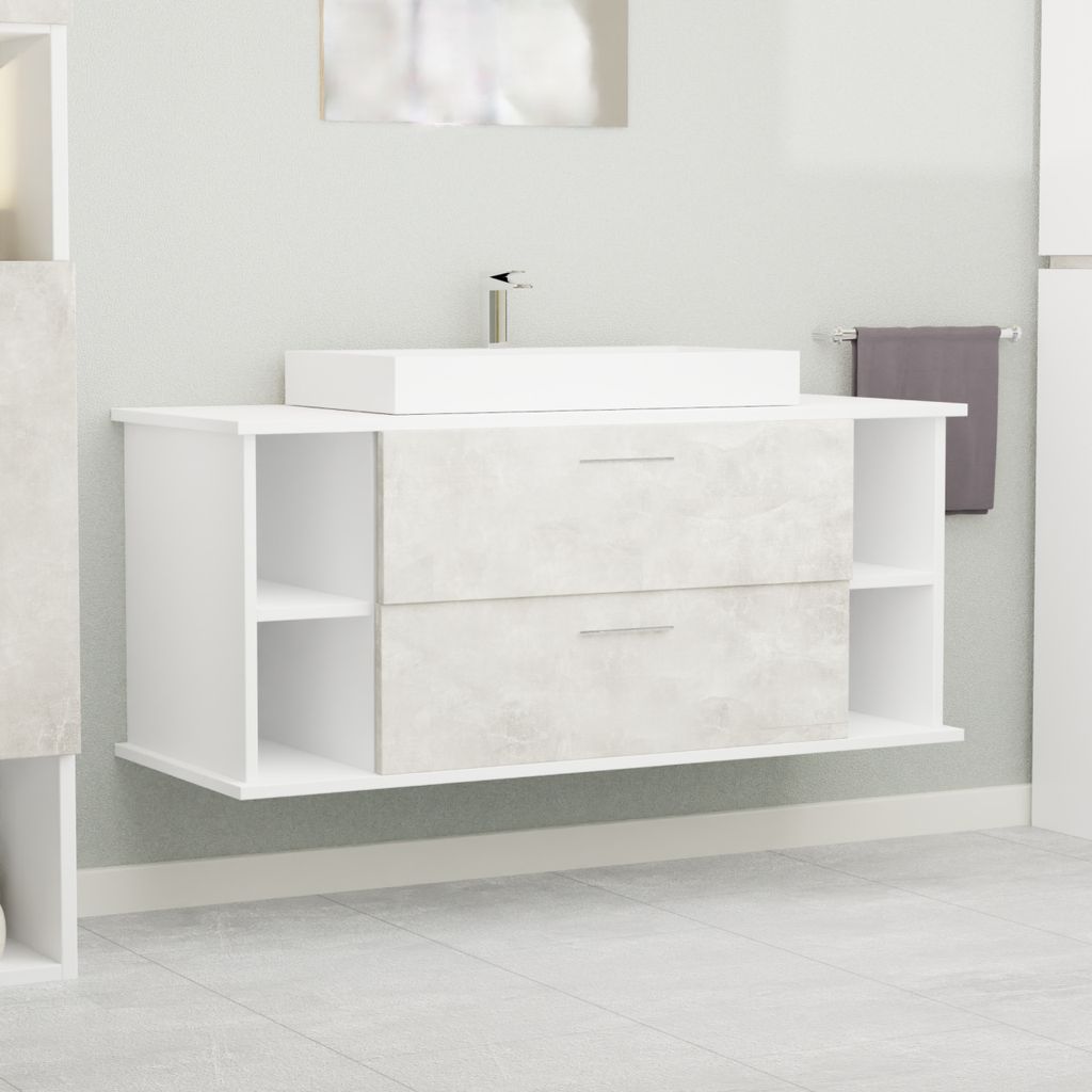 Garlivo Waschbeckenunterschrank GLA-120 Beton mit Schubladen, Badezimmer Waschtischunterschrank hängend , Breite 120 cm, Soft-Close, Push-to-Open/...