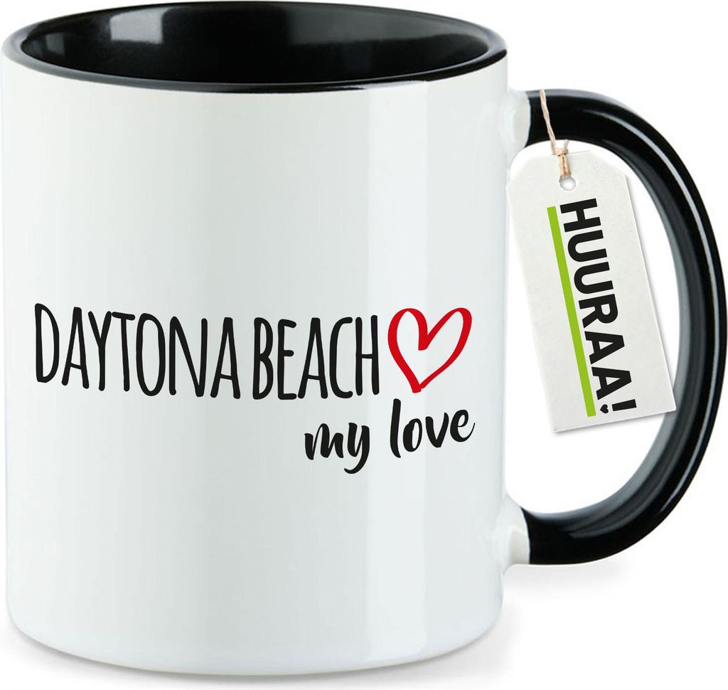 Huuraa Kaffeetasse Daytona Beach my love 330ml Schwarz Keramik Kaffeebecher Geschenkidee