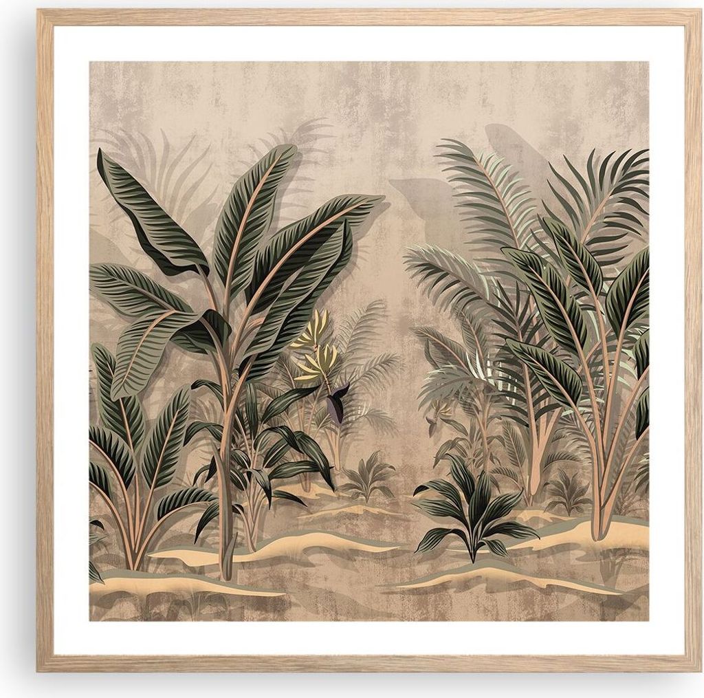Gerahmtes Poster - Rahmen in heller Eiche - Wald Blatt Baum - 60x60 cm - Wand Bild - Wanddeko - Wandbilder - Kunstposter - Wandposter - Bilderrahme...