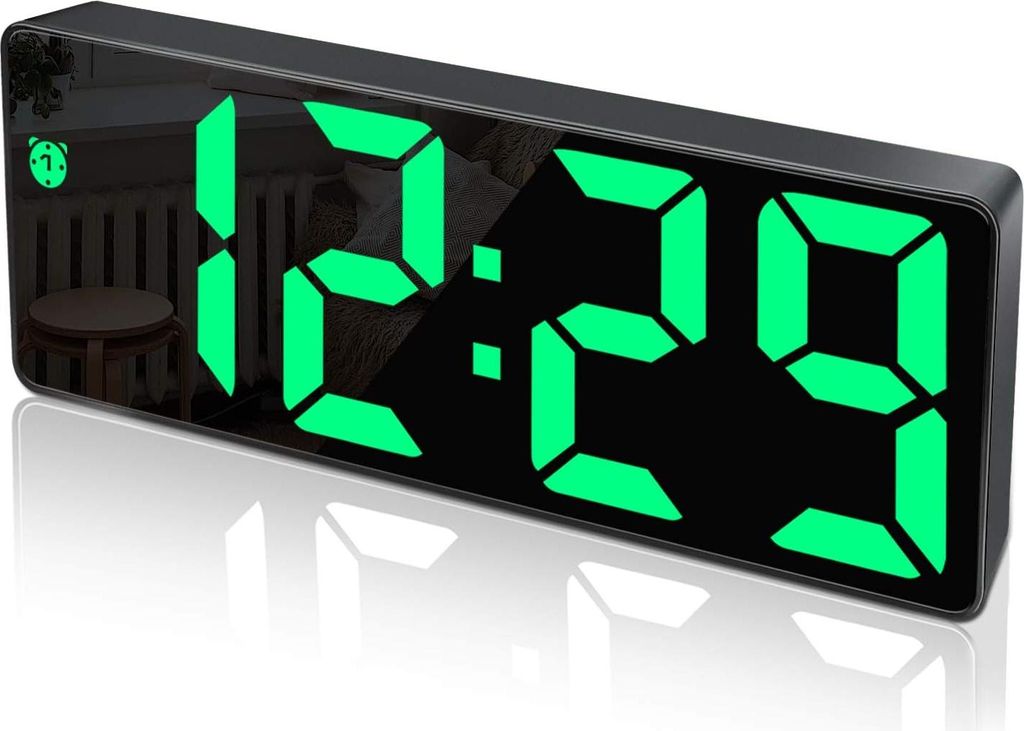 Digitaler Wecker, großes LED-Display, Uhr mit Spiegeloberfläche, mit Schlummerfunktion und USB-Ladeanschluss, einstellbare Helligkeit, Wecker fü...