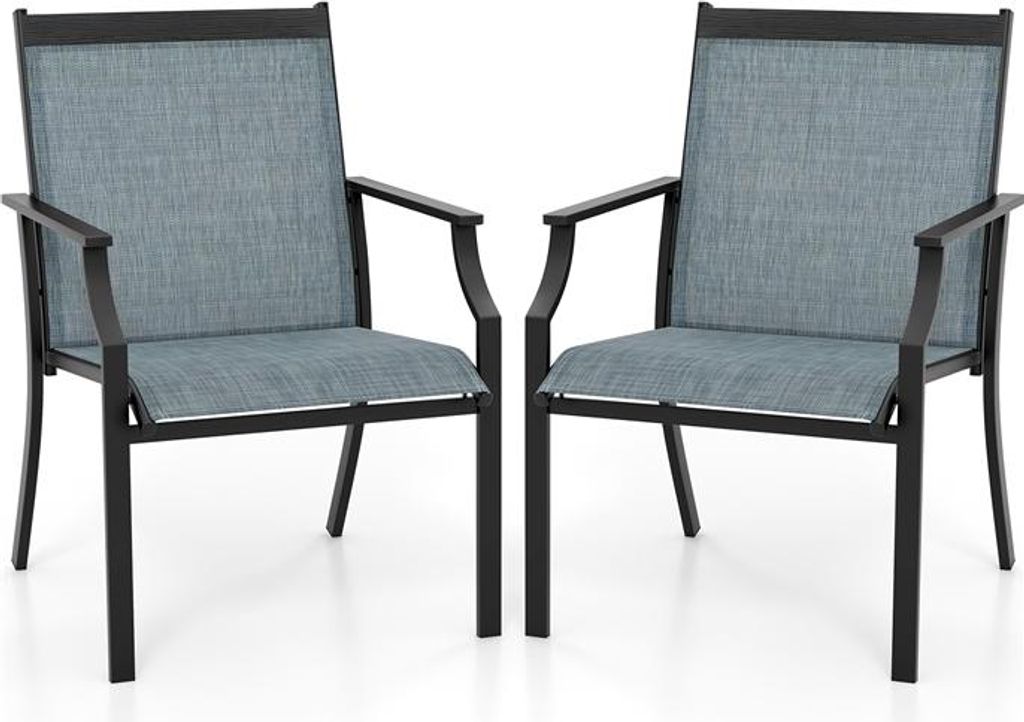 Terrassenstühle Set von 2/4, Esszimmerstühle mit gebogenem Rückenlehne, langen Armlehnen, atmungsaktivem Stoff, Metallrahmen, Outdoor Esszimmers...