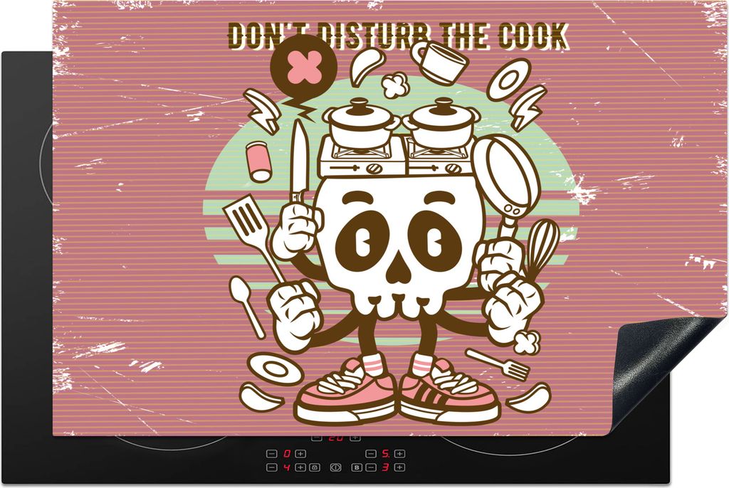 KitchenYeah Herdabdeckplatte Totenkopf - Küchenutensilien - Retro , 81x52cm, Küche Deko, Glaskeramikkochfeld Herdabdeckung, Abdeckplatte fùr K...