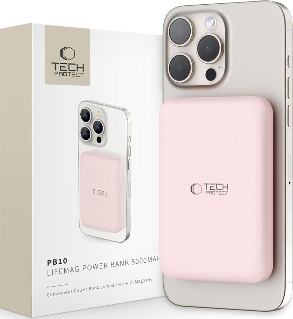 Tech Protect Tech-Protect PB10 LifeMag MagSafe powerbank 5000MAH rožinės spalvos