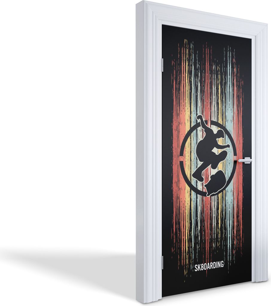 Türdeko Aufkleber Selbstklebende Wandsticker Personalisiert - Buntes Skateboarden - 95 x 205 cm