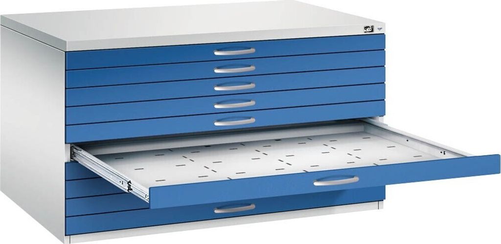 CP 7200 Planschrank lichtgrau, enzianblau 10 Schubladen 135,0 x 96,0 x 76,0 cm