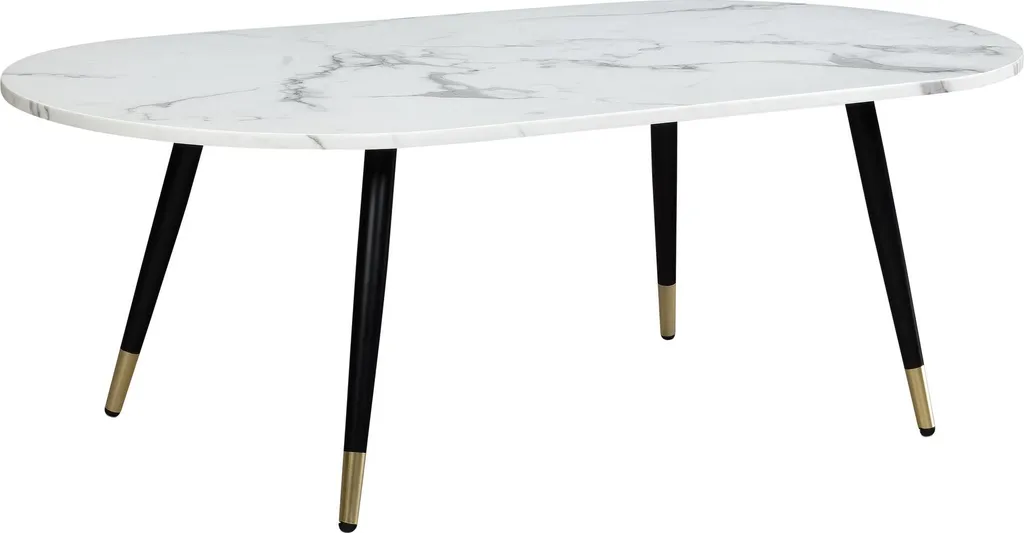 WOHNLING Tavolino 120x60x41,5 cm con aspetto marmo Bianco Tavolo da soggiorno moderno con struttura in metallo Tavolino da divano Tavolo ovale Tavolino grande Soggiorno - 6