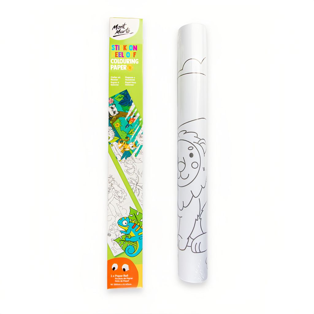 Mont Marte abziehbares Malpapier mit Klebefläche – Jungle Safari, 280cm x 40cm, perforiert und repositionierbar, ideal für Kinder zum Ausmalen
