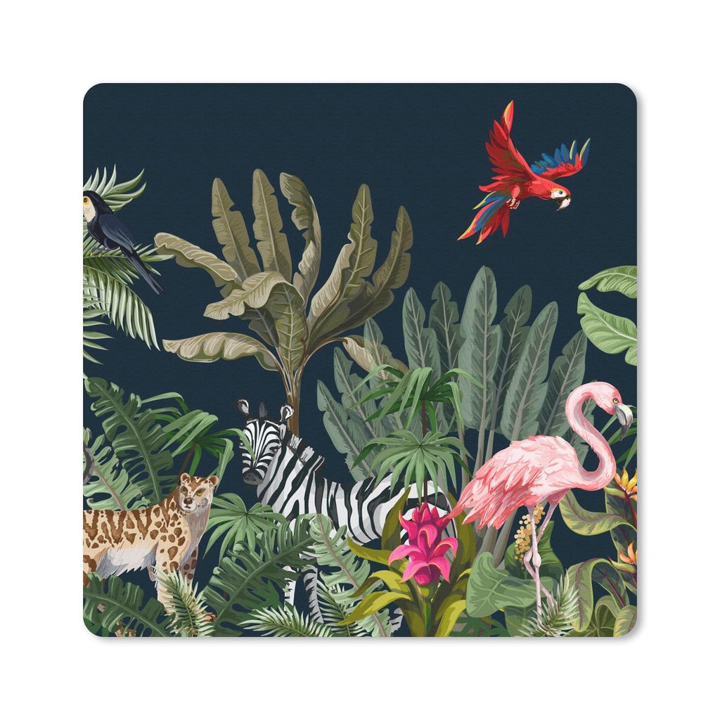 MuchoWow Mauspad Mousepad Dschungel - Pflanzen - Tiere - Kinder - Flamingo - Zebra 20x20 cm - Mousepads - Maus Mat - Pad - Mausunterlage - Desk M...